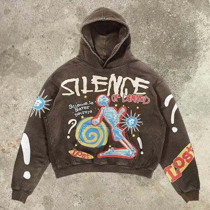 Retro Skull Print Hoodie Streetwear