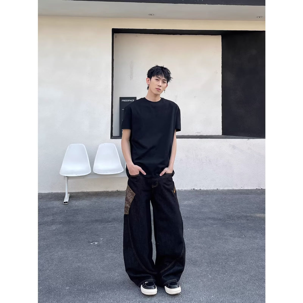 Men's Letter Print Denim Jeans