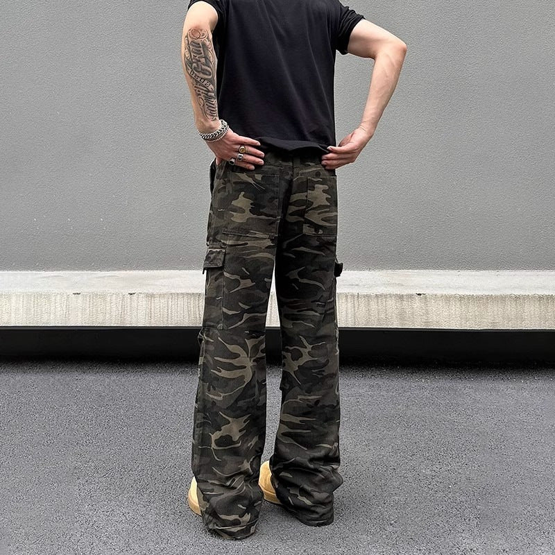 Heavy Washed Camouflage Cargo Jeans