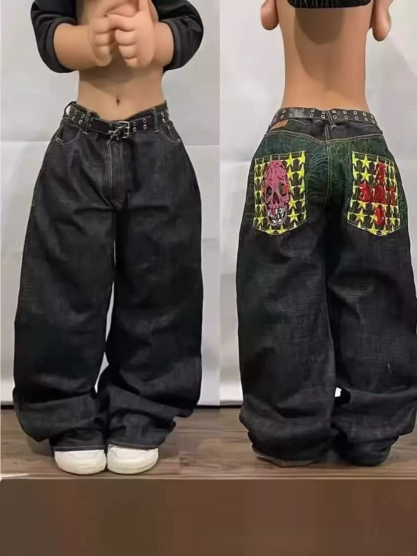 Retro Embroidered Streetwear Men?s Wide-Leg Pants