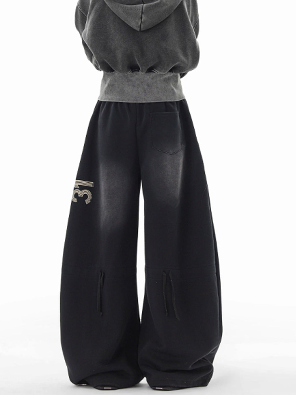 Black Washed Gradient Distressed Letter Scimitar Sweatpants for Women