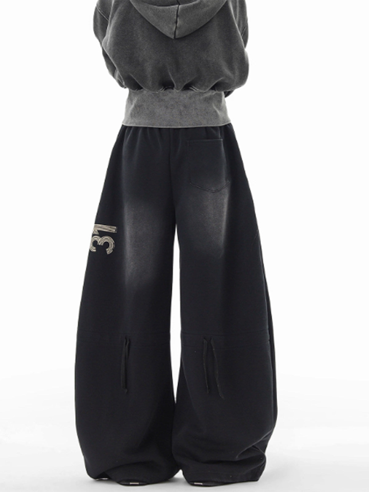 Black Washed Gradient Distressed Letter Scimitar Sweatpants for Women