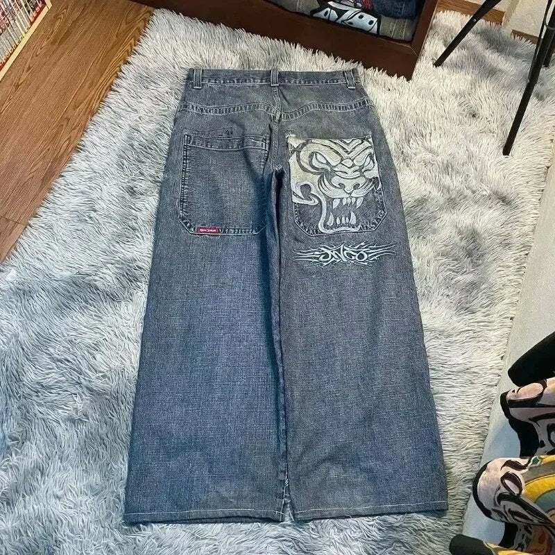Retro Embroidered Streetwear Men?s Wide-Leg Pants