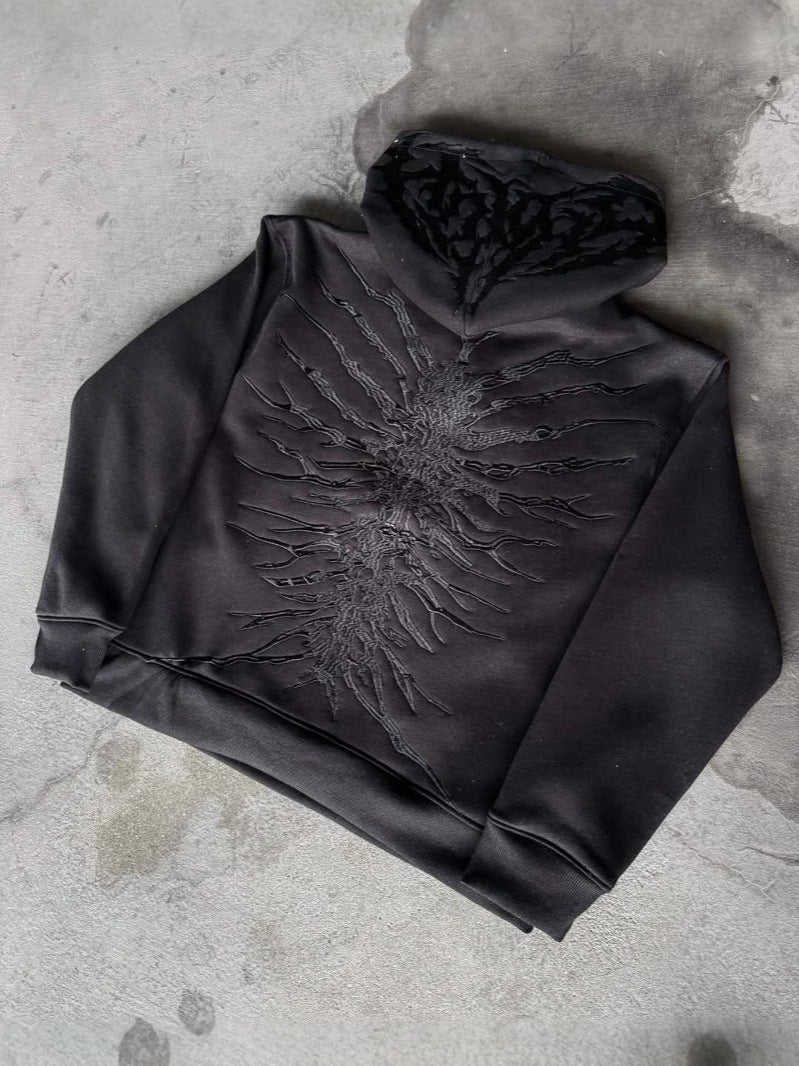 Retro Washed Distressed Zip Hoodie Streetwear Unisex Sweatshirt