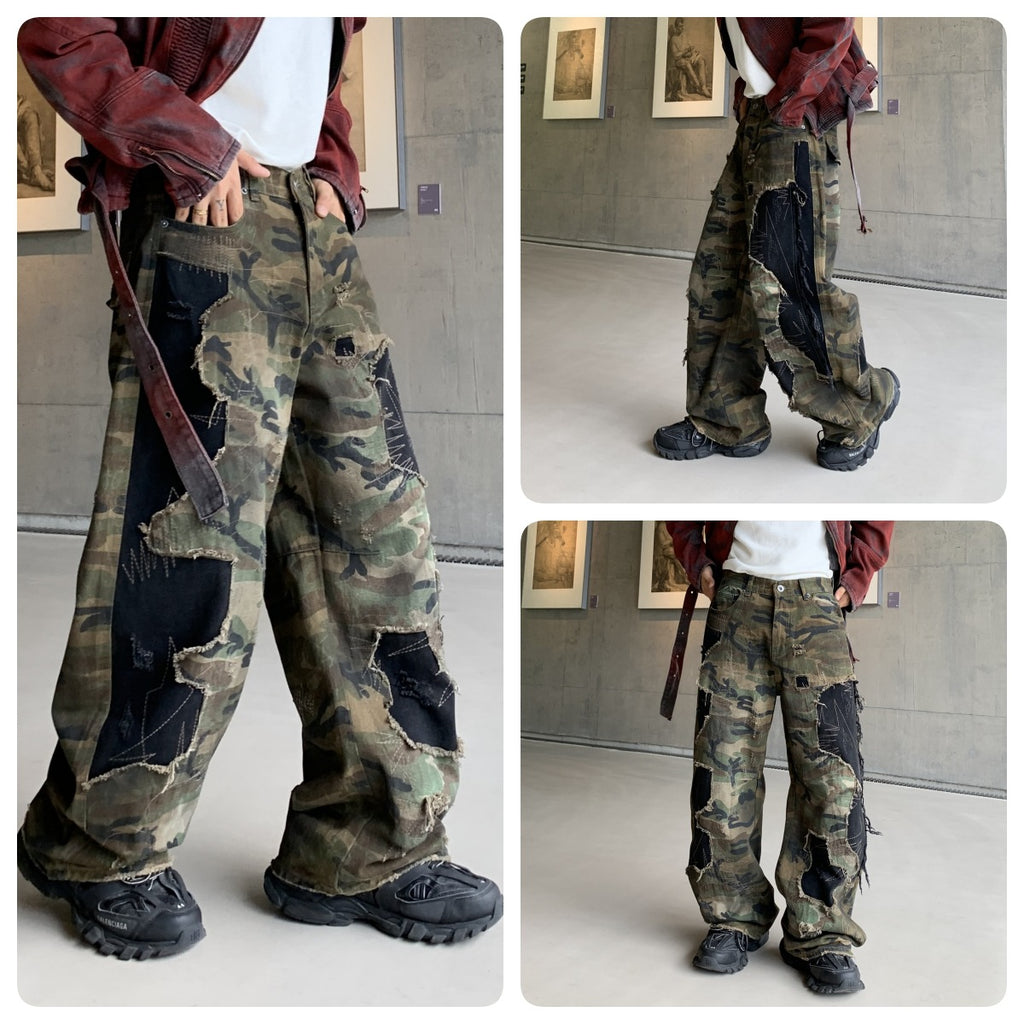 Retro Camouflage Cargo Pants Men Loose Fit Streetwear