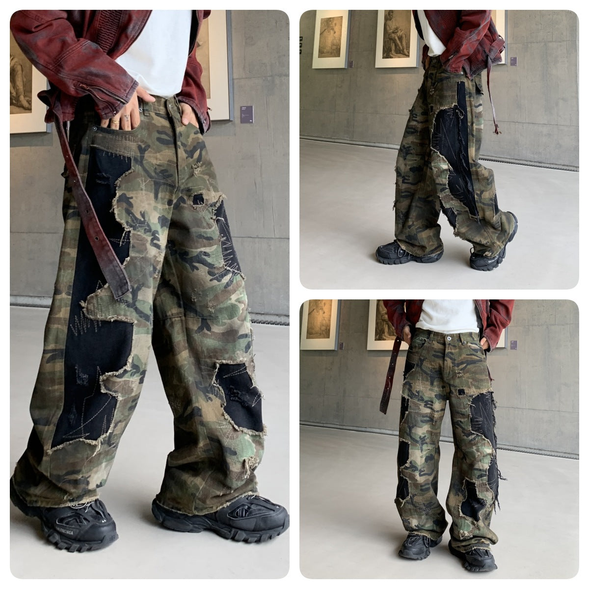 Retro Camouflage Cargo Pants Men Loose Fit Streetwear