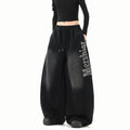 Black Washed Gradient Distressed Letter Scimitar Sweatpants for Women
