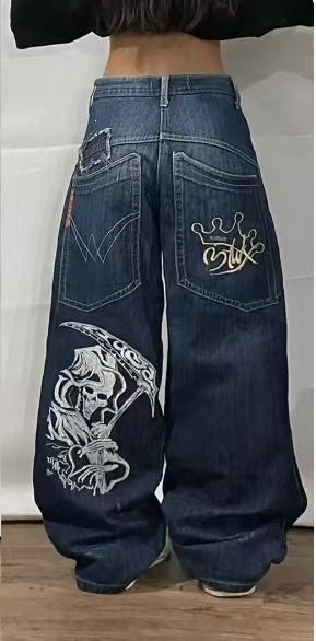 Retro Embroidered Streetwear Men?s Wide-Leg Pants