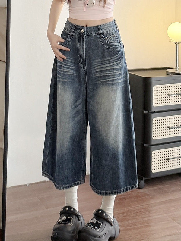 Womens Wide-Leg Cropped Denim Jeans