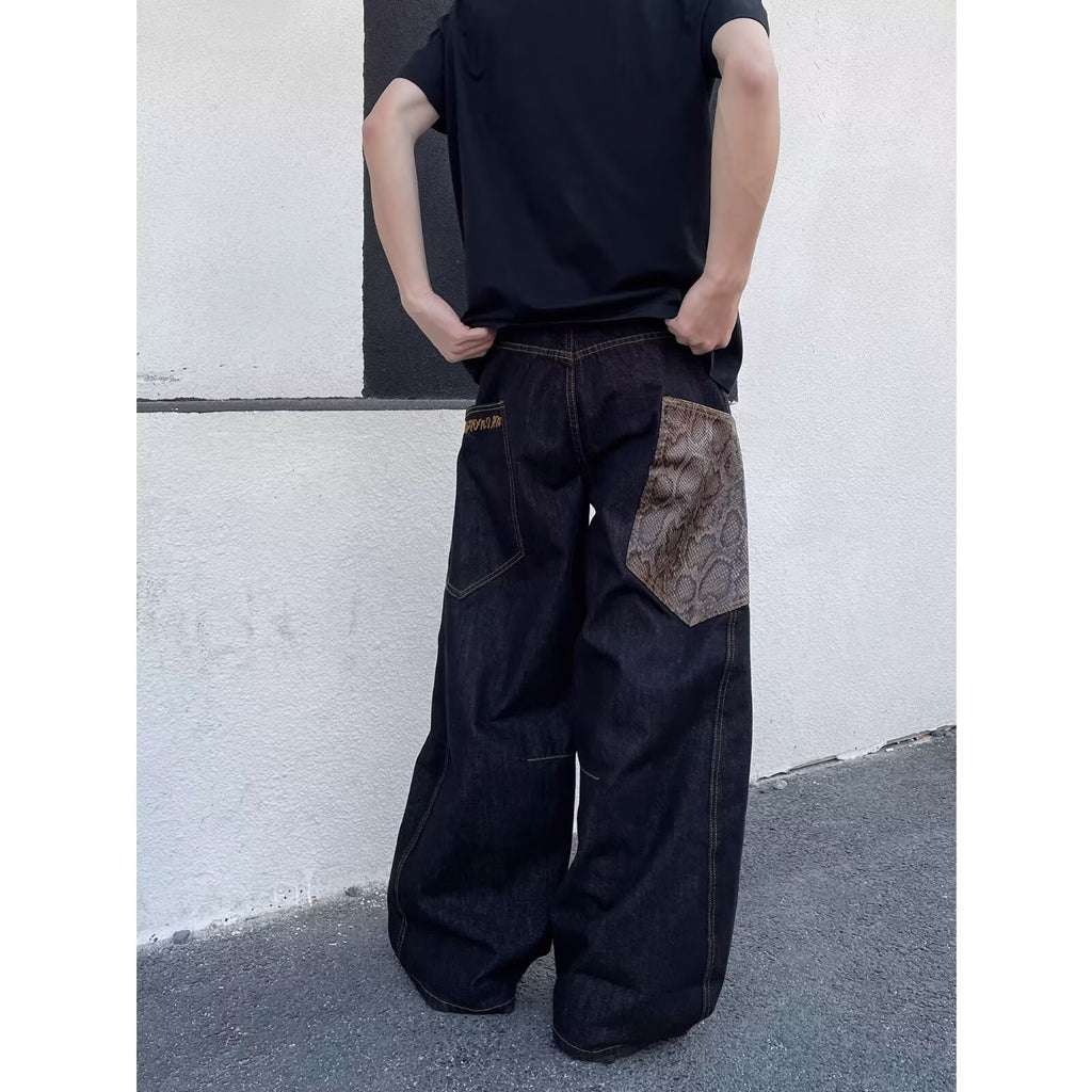 Men's Letter Print Denim Jeans