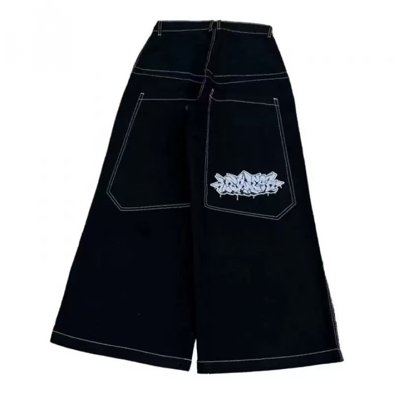 Retro Embroidered Streetwear Men?s Wide-Leg Pants