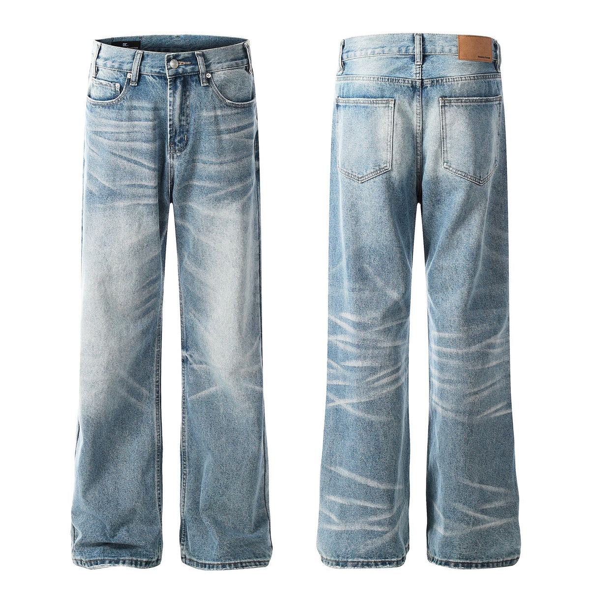 Washed Blue Flared Denim Jeans