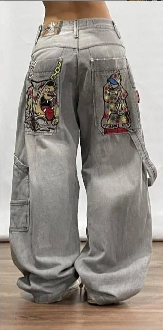 Retro Embroidered Streetwear Men?s Wide-Leg Pants