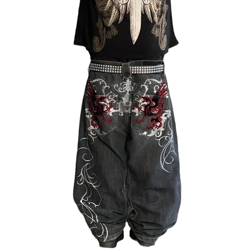 Gothic Print Wide Leg Jeans