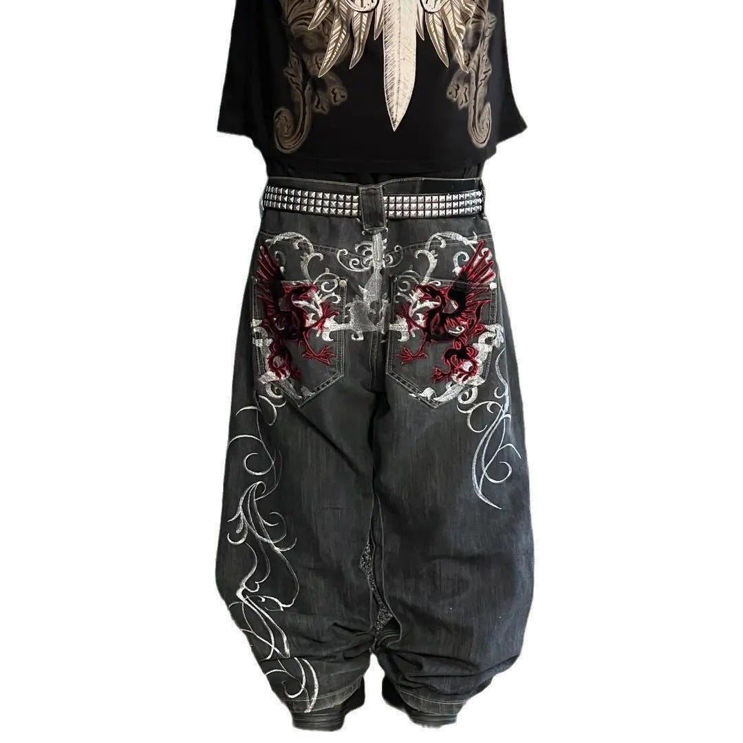 Gothic Print Wide Leg Jeans
