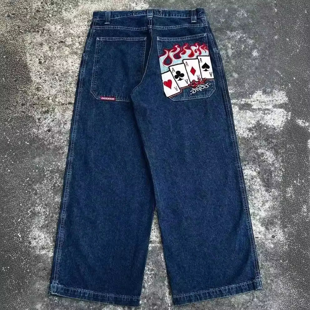 Retro Embroidered Streetwear Men?s Wide-Leg Pants