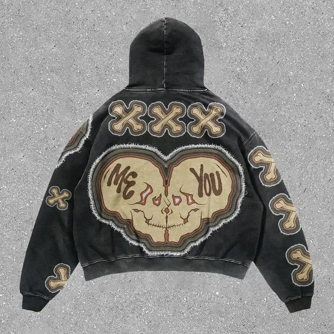 Retro Skull Print Hoodie Streetwear