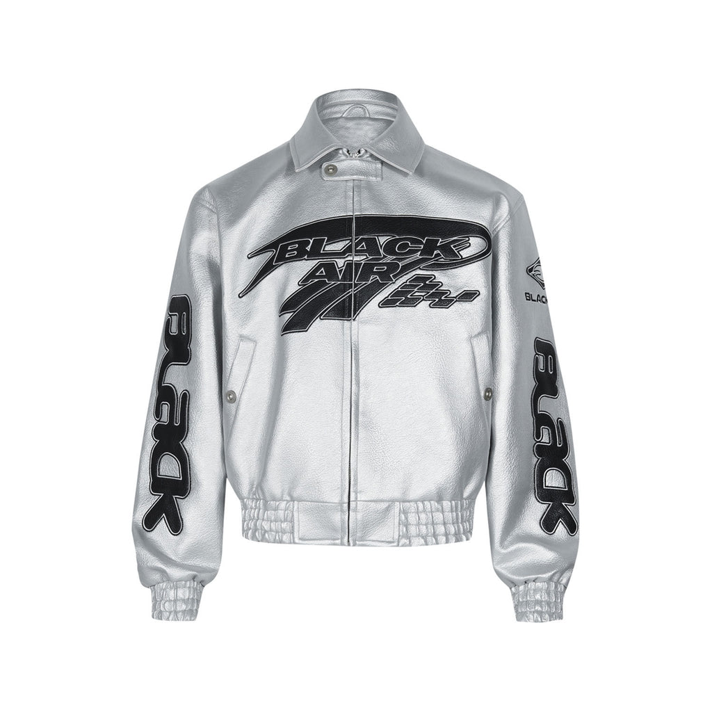 Embroidered PU Leather Oversized Jacket