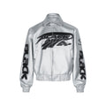 Embroidered PU Leather Oversized Jacket