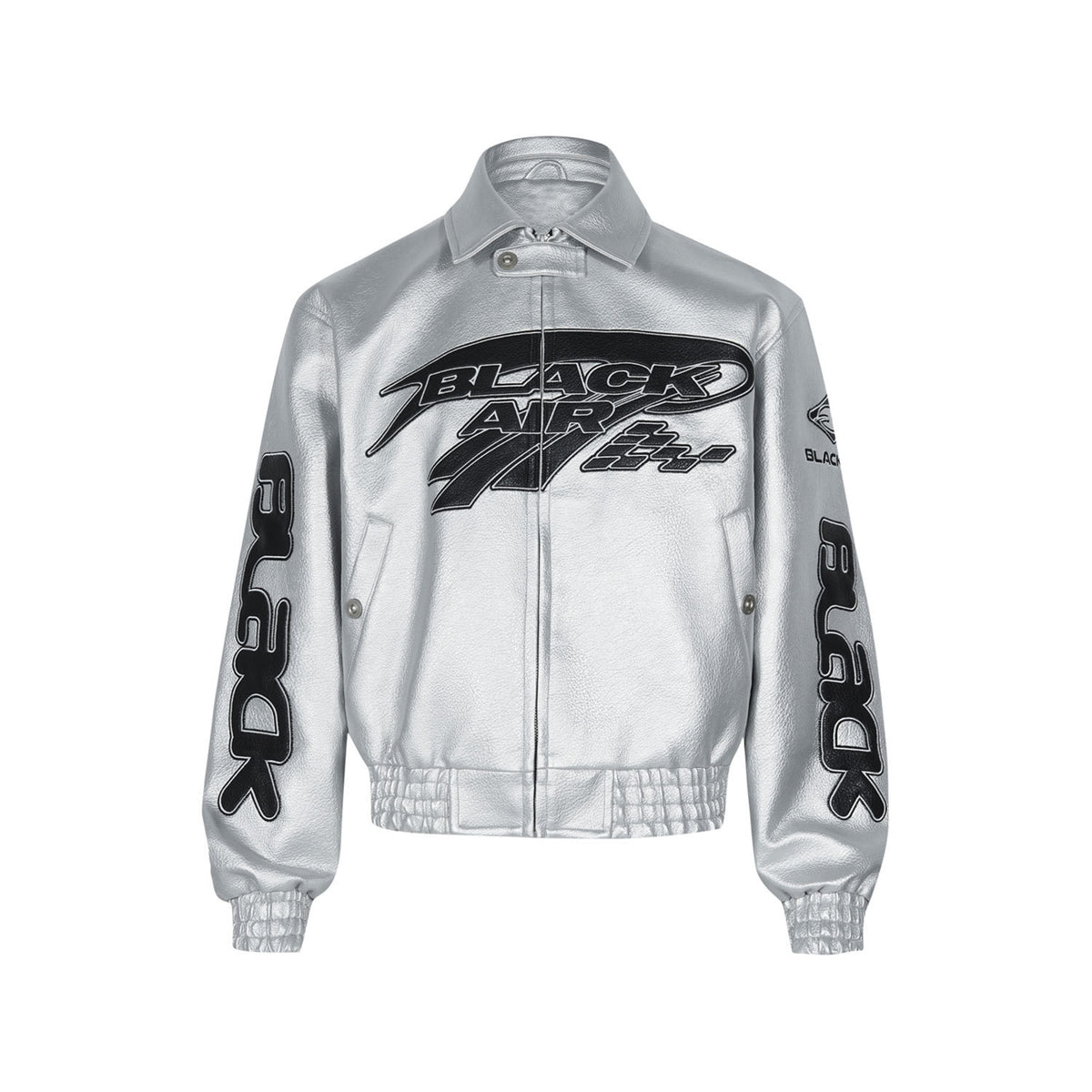 Embroidered PU Leather Oversized Jacket