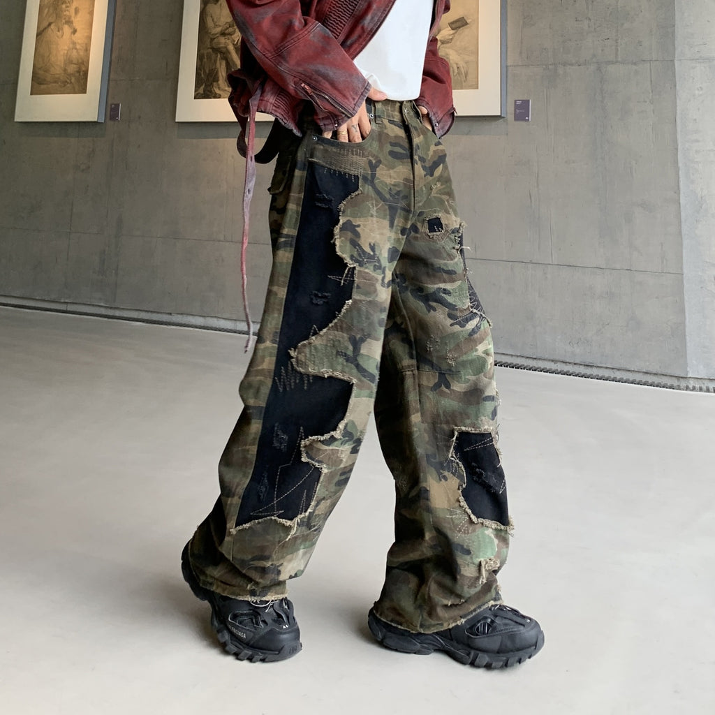 Retro Camouflage Cargo Pants Men Loose Fit Streetwear