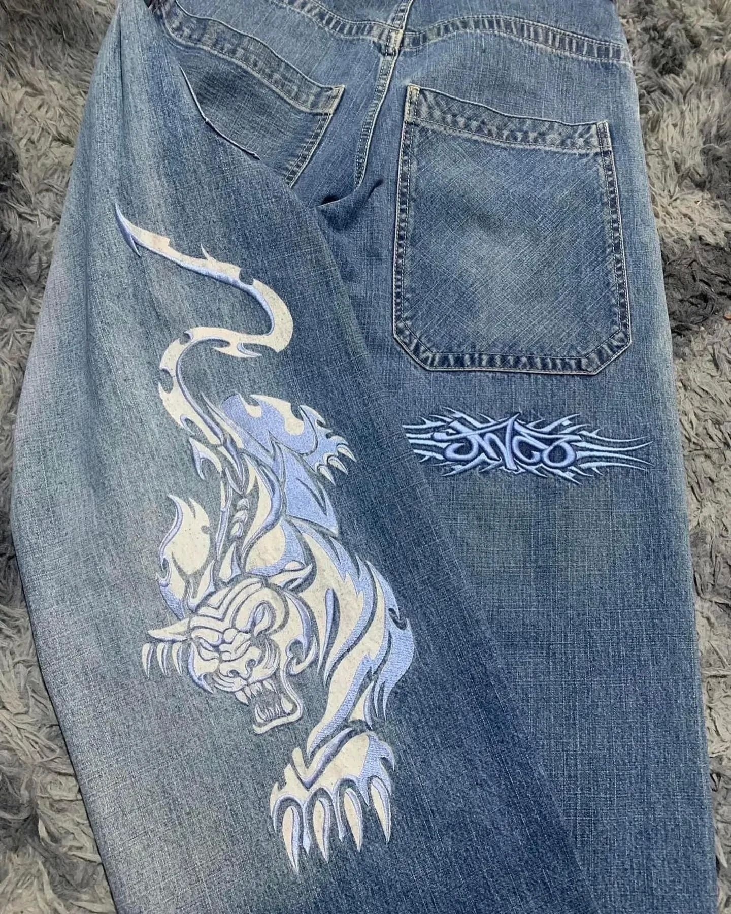 Retro Embroidered Streetwear Men?s Wide-Leg Pants