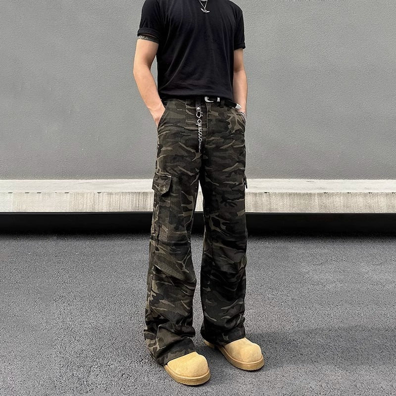 Heavy Washed Camouflage Cargo Jeans