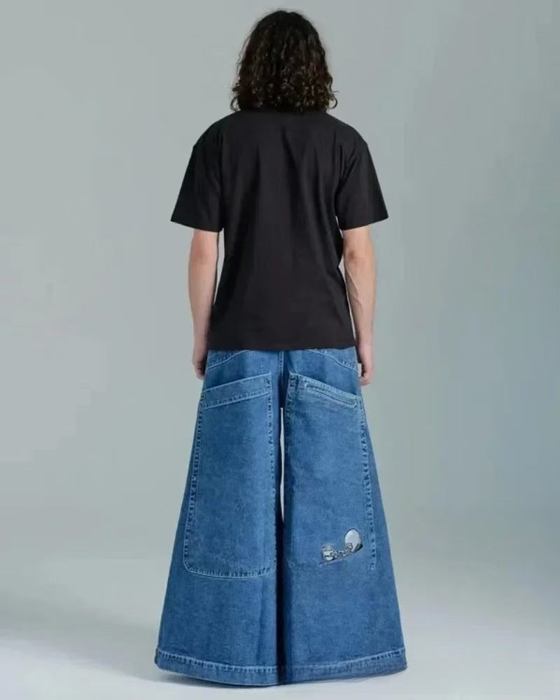Retro Embroidered Streetwear Men?s Wide-Leg Pants