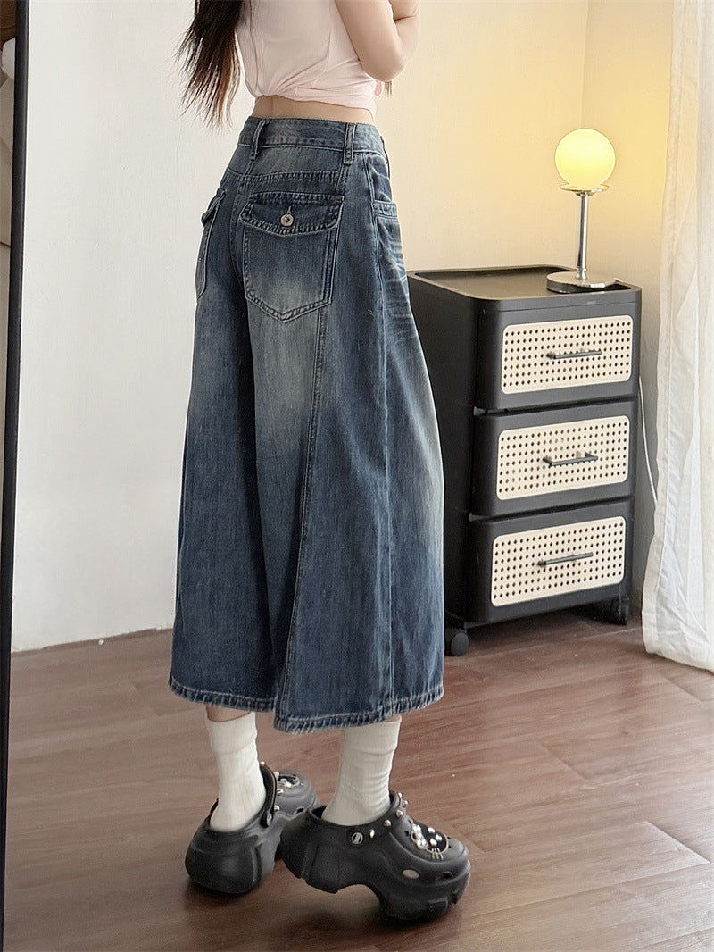 Womens Wide-Leg Cropped Denim Jeans