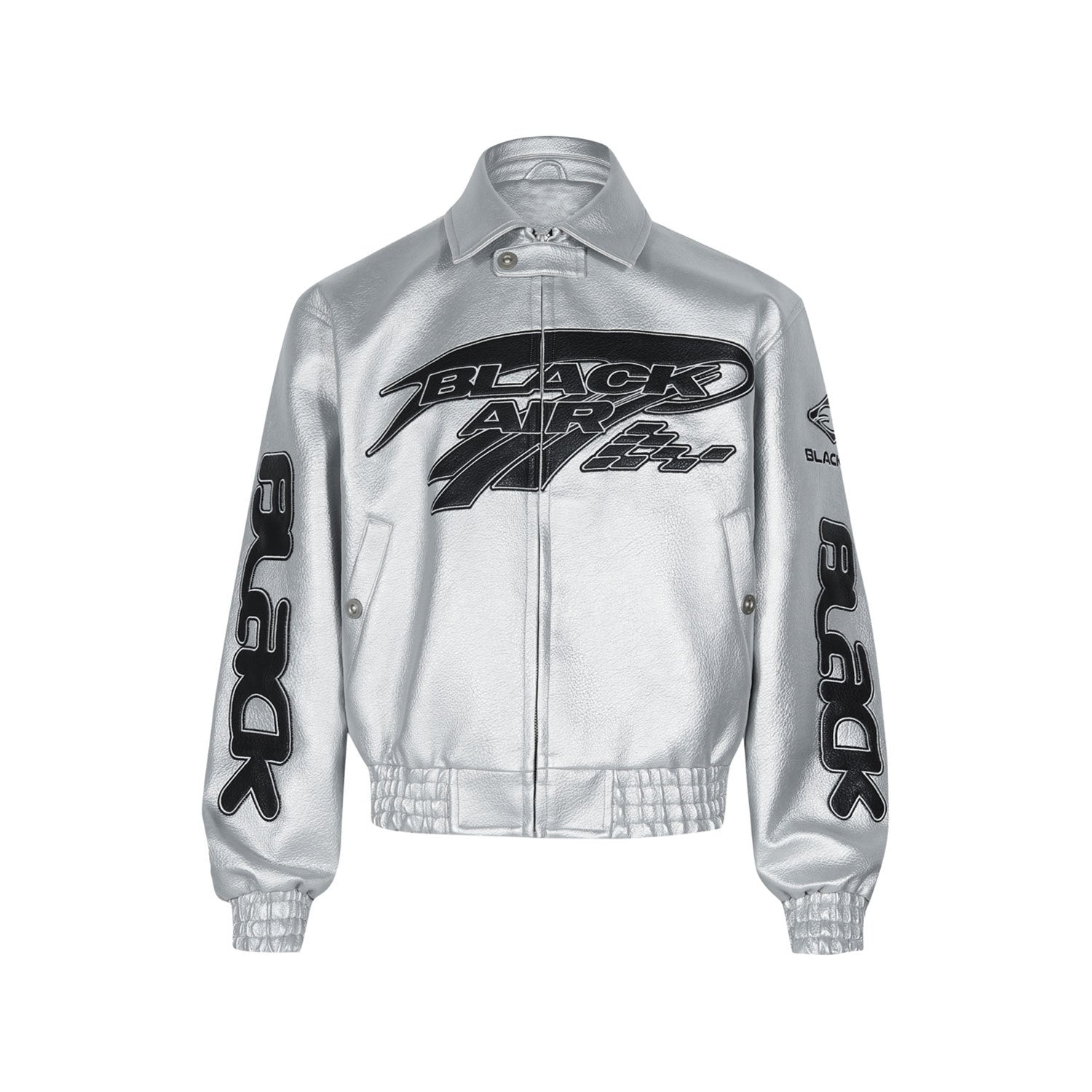 Embroidered PU Leather Oversized Jacket
