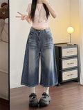 Womens Wide-Leg Cropped Denim Jeans