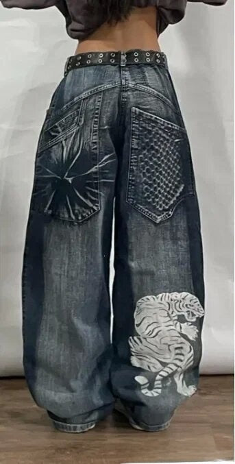 Retro Embroidered Streetwear Men?s Wide-Leg Pants