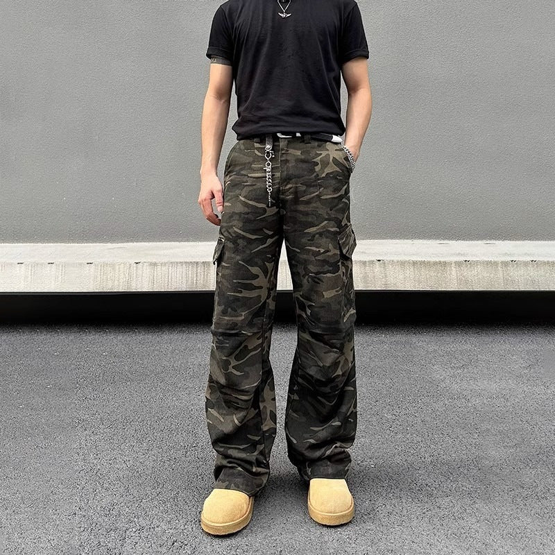 Heavy Washed Camouflage Cargo Jeans