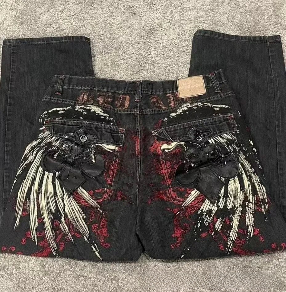 Retro Embroidered Streetwear Men?s Wide-Leg Pants
