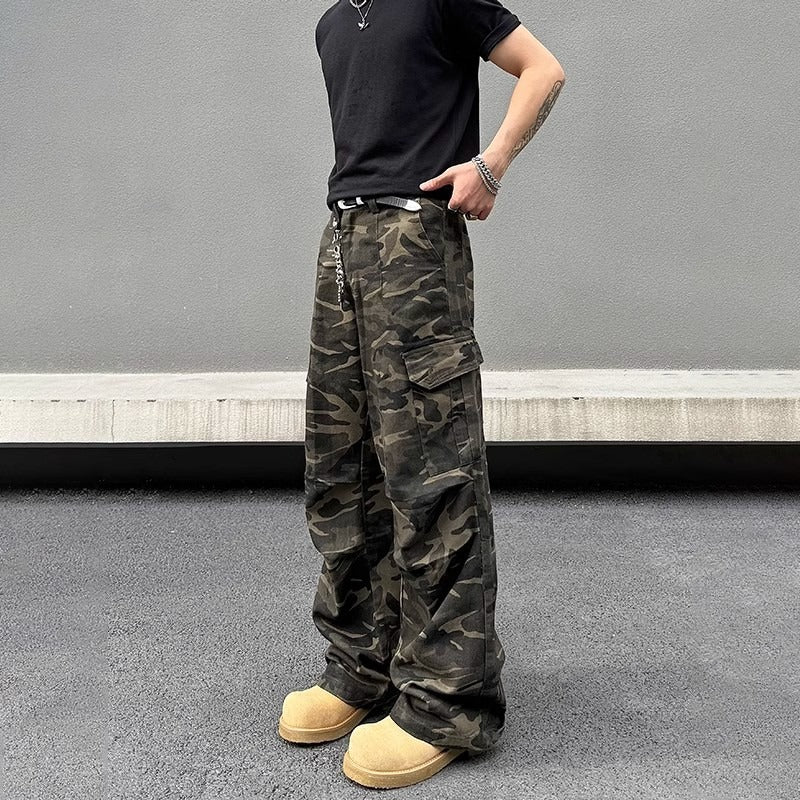 Heavy Washed Camouflage Cargo Jeans